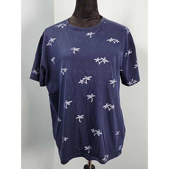 Denim & Flower Mens Navy Blue Ricky Singh Palm Trees Design T Shirt Size L - Picture 1 of 9